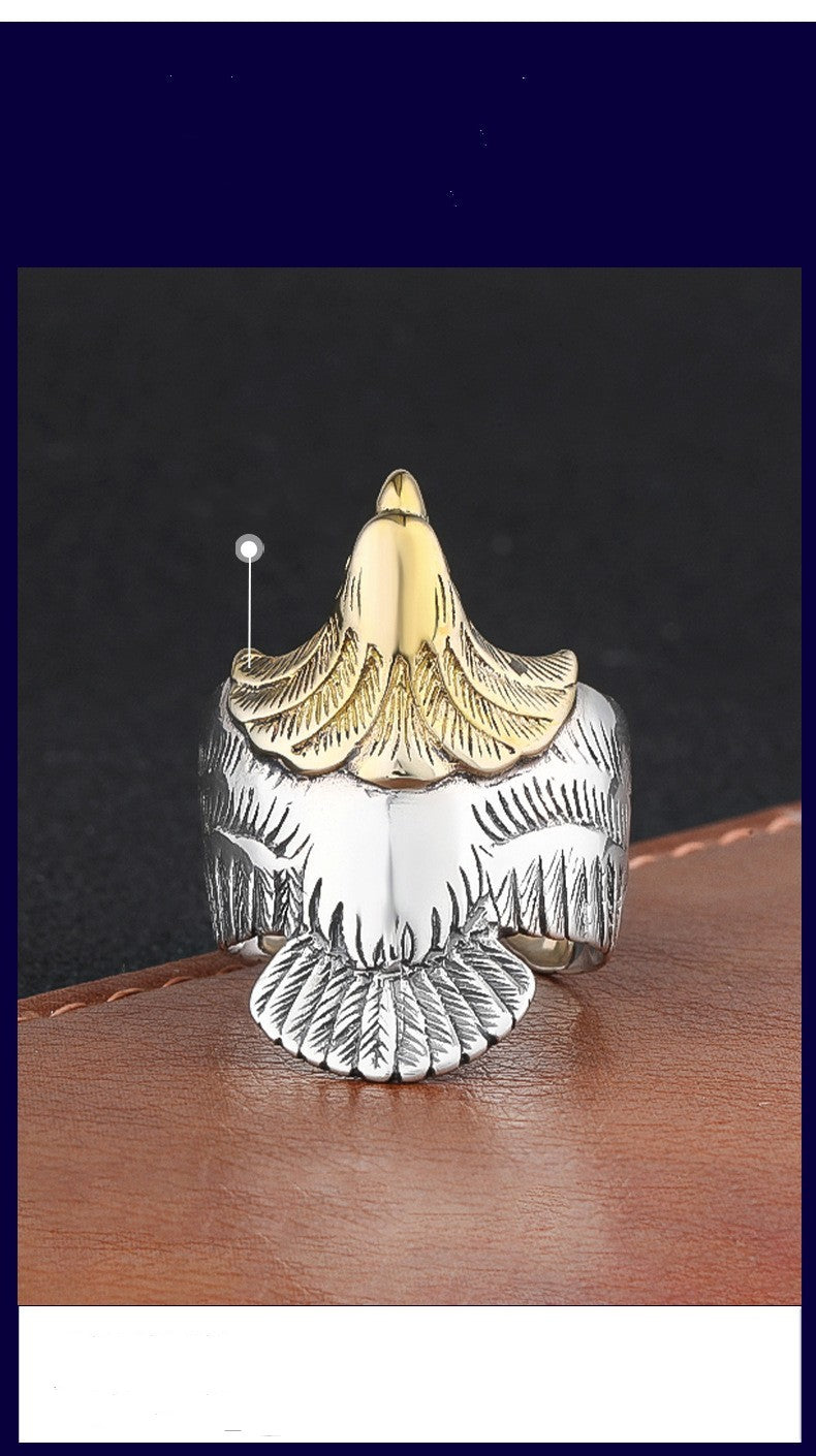 S925 Sterling Silver Gold Head Ring Hip Hop