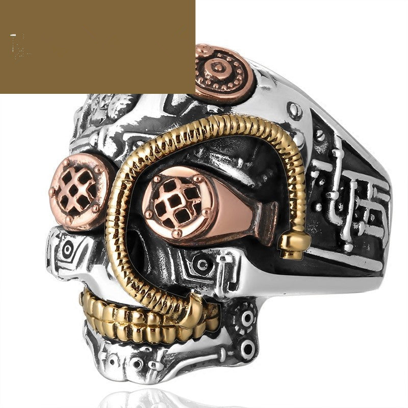 Hip Hop Industrial Steam Men's Ring Carved Three-color Ring Skull