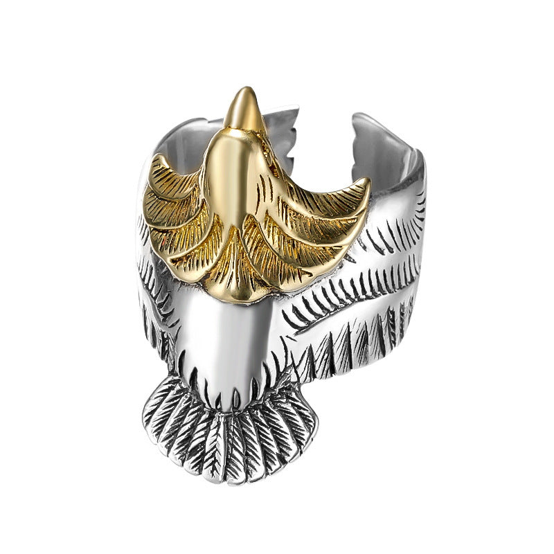 S925 Sterling Silver Gold Head Ring Hip Hop