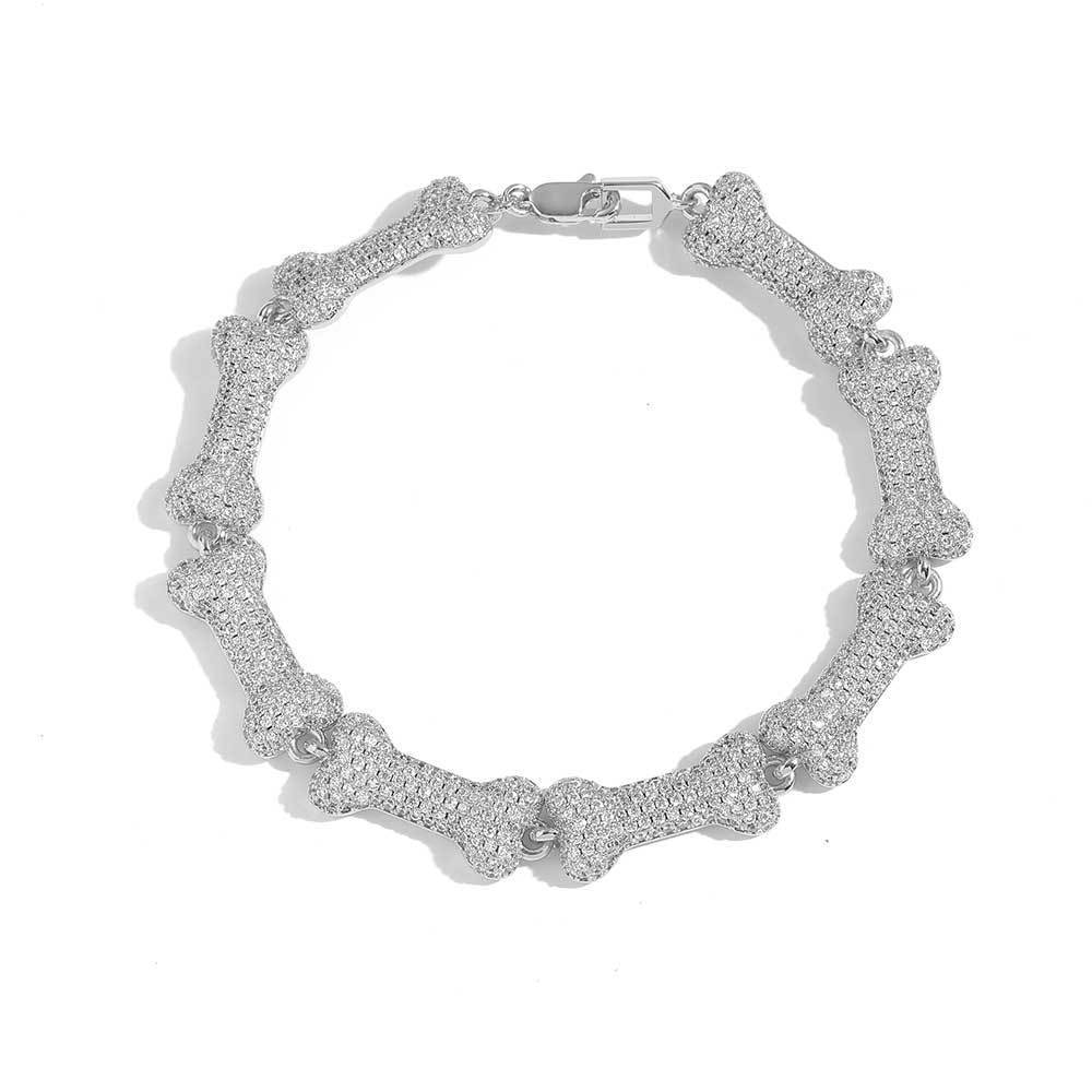 Hip Hop Bone Shape Full Zircon Men And Women Bracelet