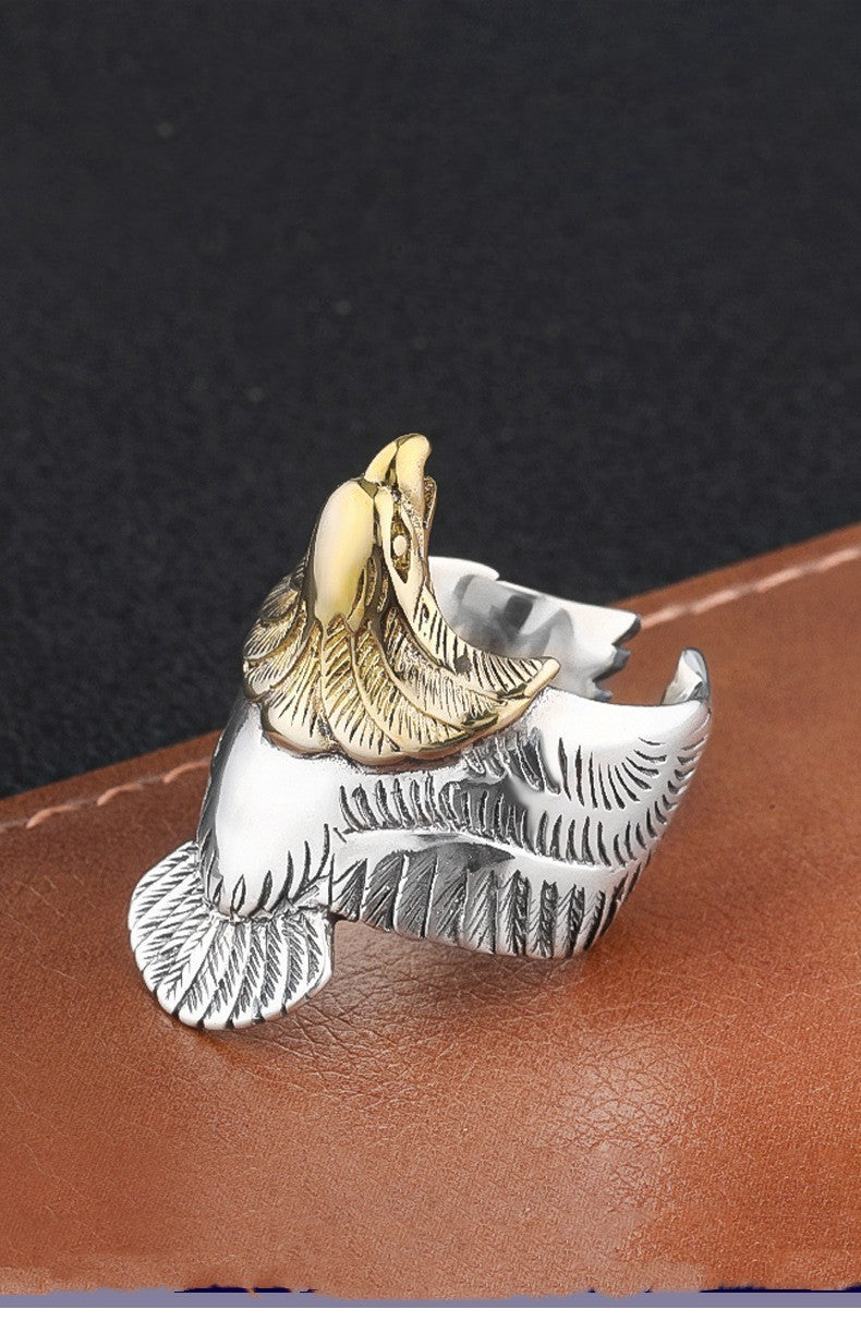 S925 Sterling Silver Gold Head Ring Hip Hop