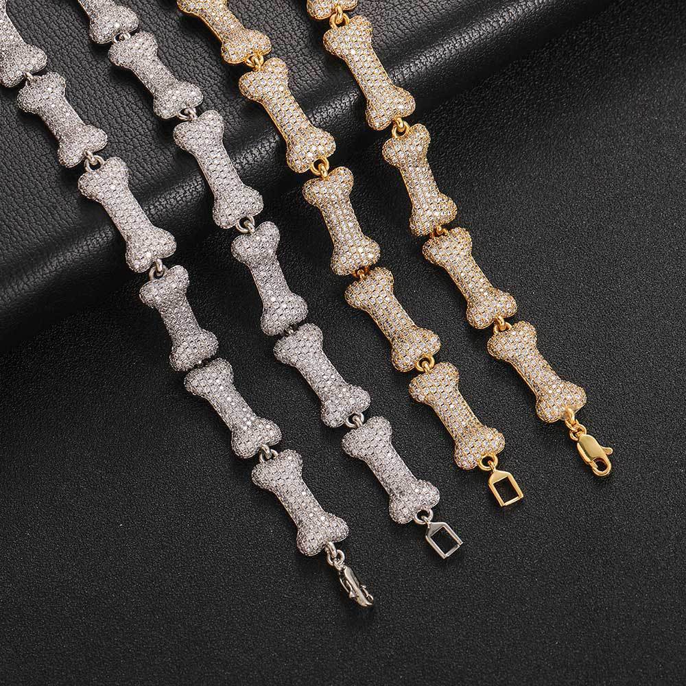 Hip Hop Bone Shape Full Zircon Men And Women Bracelet