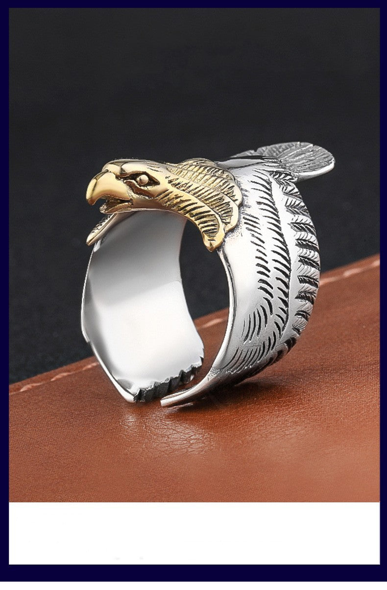 S925 Sterling Silver Gold Head Ring Hip Hop