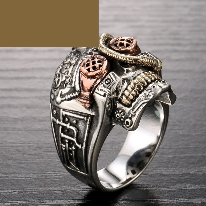 Hip Hop Industrial Steam Men's Ring Carved Three-color Ring Skull