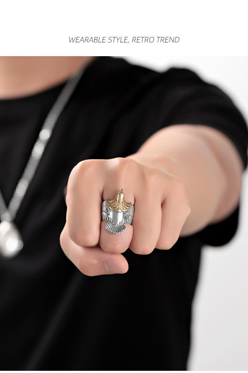 S925 Sterling Silver Gold Head Ring Hip Hop