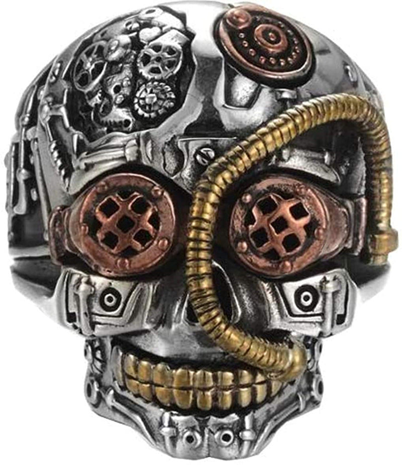 Hip Hop Industrial Steam Men's Ring Carved Three-color Ring Skull